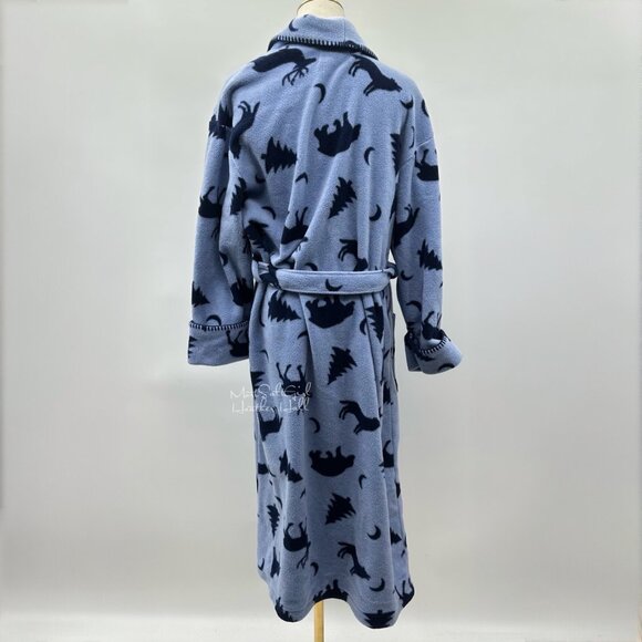 Amanda Stewart Country Blue Forest Animals Fleece Robe with Belt - Picture 5 of 9